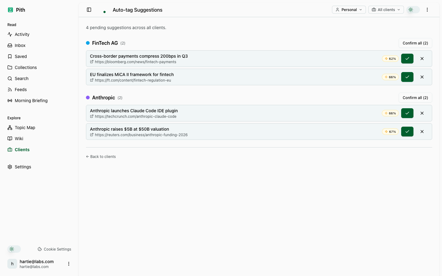 Auto-tag clients — product screenshot