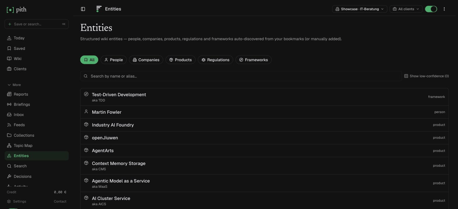 Entities & concept map — product screenshot