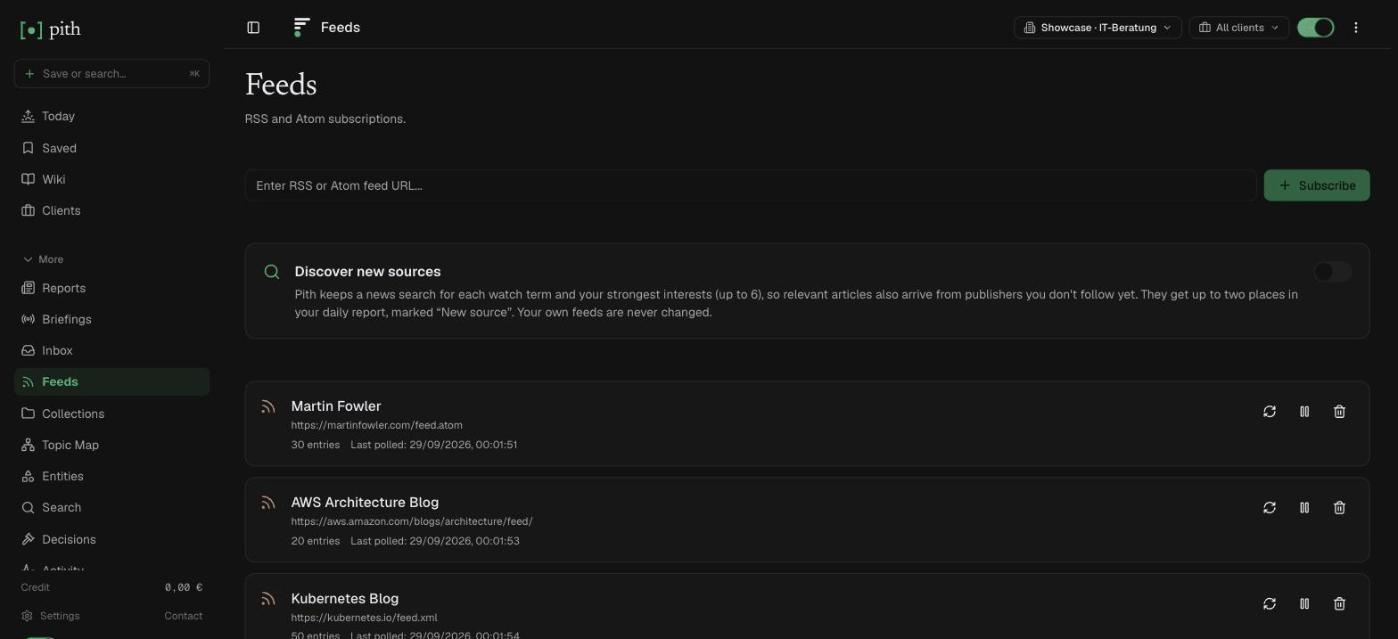 RSS subscriptions — product screenshot