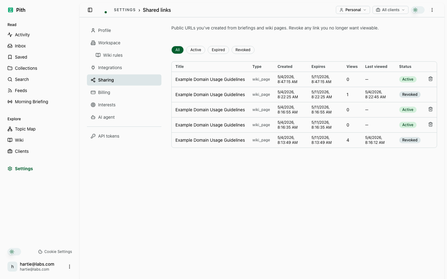 External sharing — product screenshot