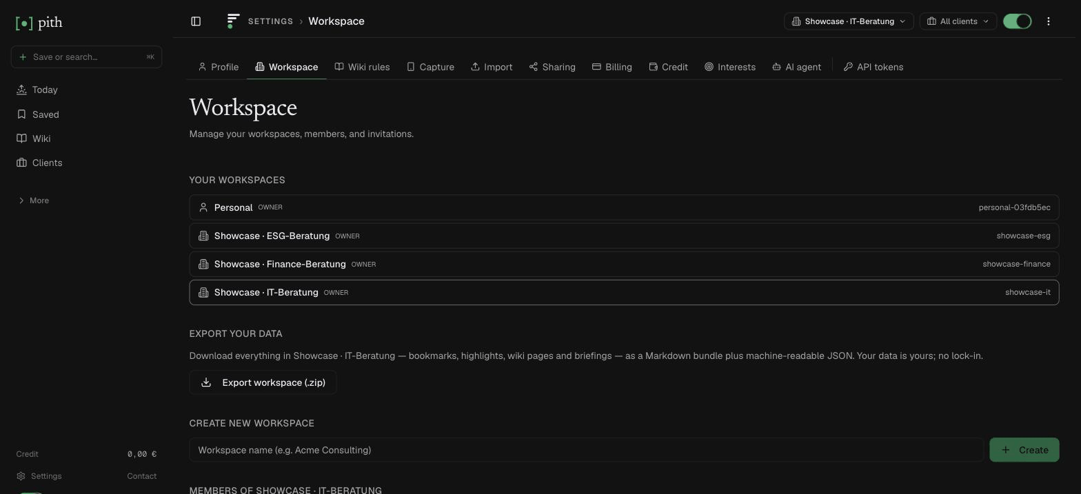 Workspaces & teams — product screenshot